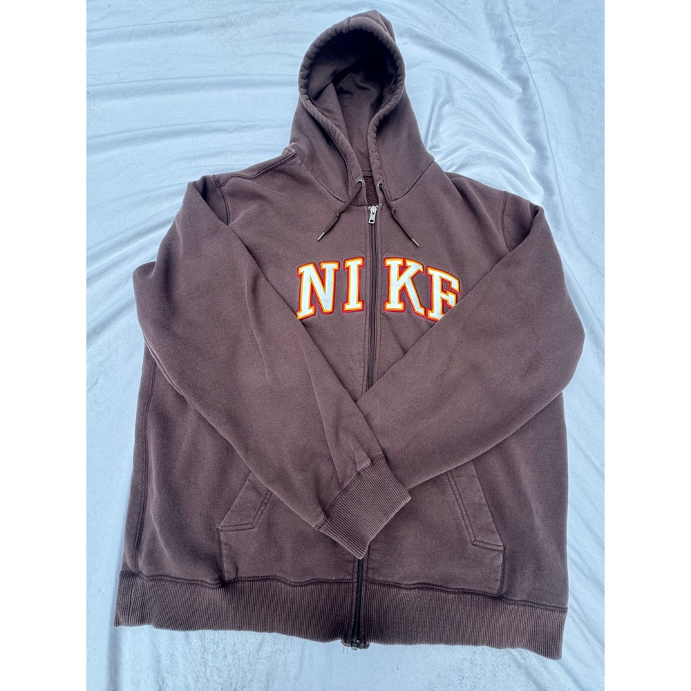 Nike The Athletic Dept Brown Full‎ Zip Hoodie Mens XXL Spellout Varsity Fleece